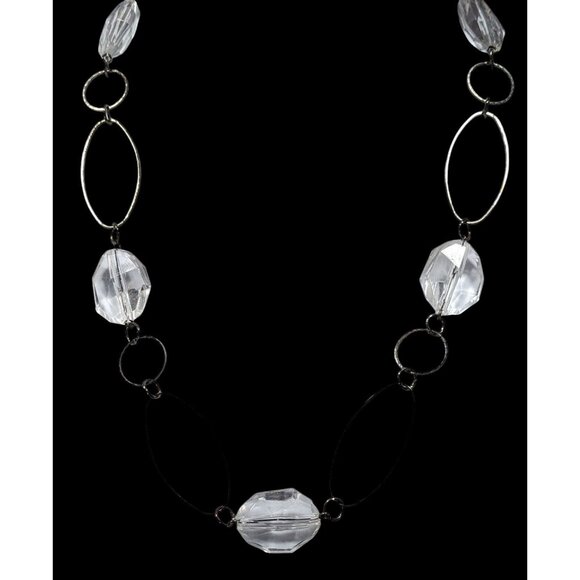 Retro Clear Gemmed Silver Link Casual Necklace - Picture 4 of 5
